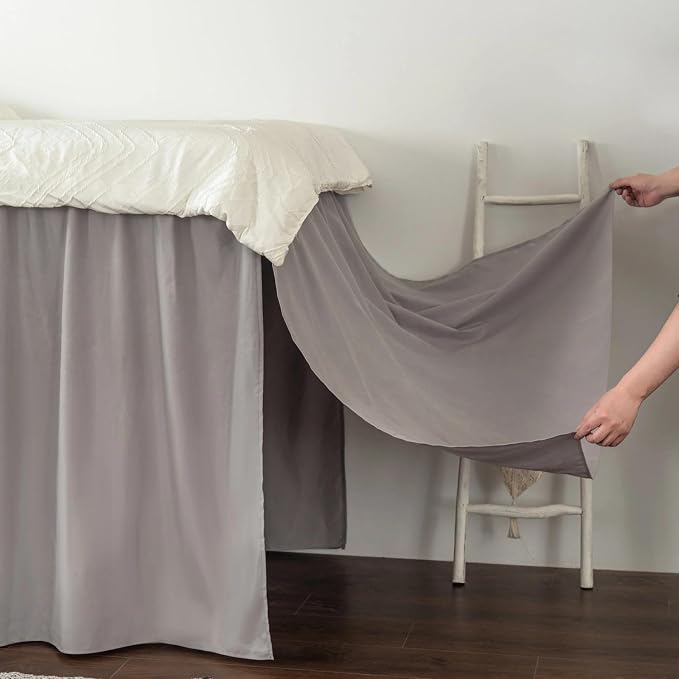 Dorm Bed Skirt Twin XL 42 Inch Drop Length | Light Grey, Ruffled Pattern College Dorm Room Bed Skirts - Split Corner, Easy Care, Microfiber Bed Skirt with Platform