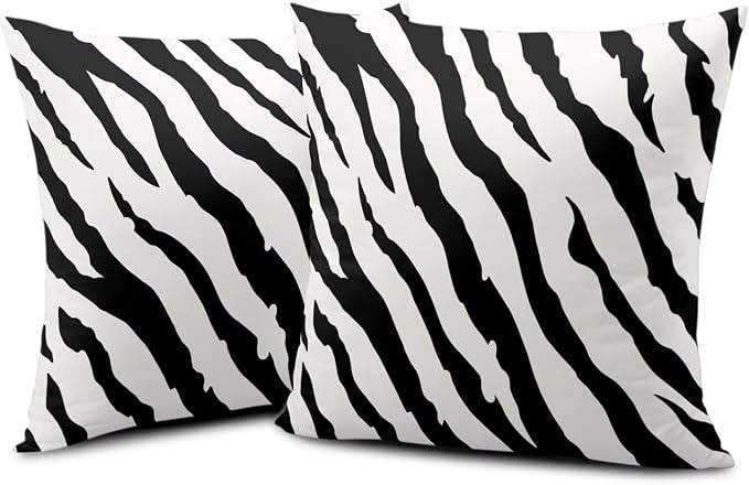 Zebra Stripes Pillowcase 20x20 Set of 2 Black and White Animal Print Stripe Throw Pillow Covers Square Cotton Blend Cushion Covers Home Decor for Sofa Bedroom