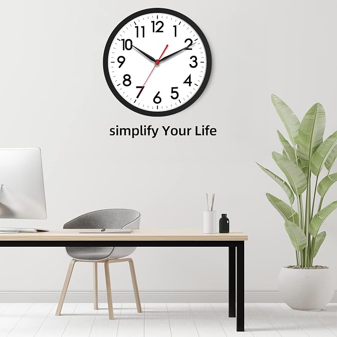 AKCISOT 12 Inch Wall Clock, Silent Battery Operated Analog Clock, Black | Office | Kitchen | Living Room | Classroom | Easy-to-read Numbers