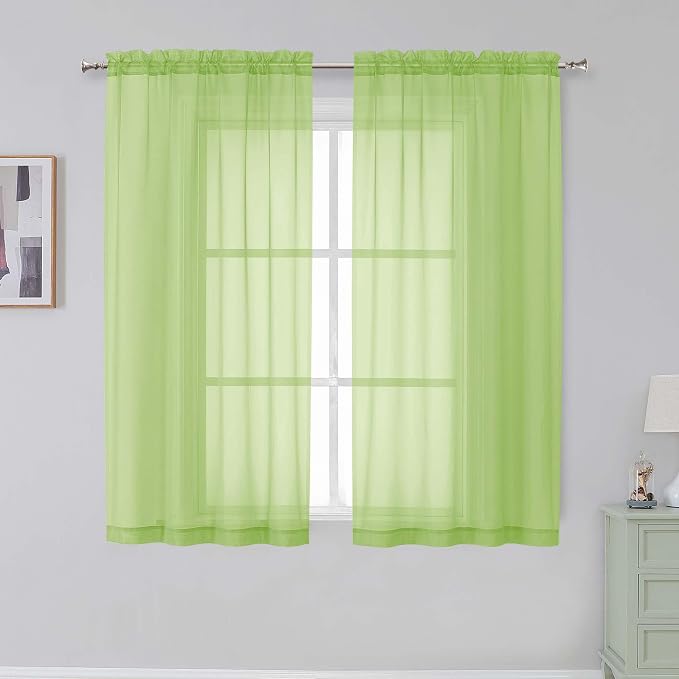 Simplebrand Lime Sheer Curtains 72 Inches Long 2 Panels for Living Room, Rod Pockets Airy Window Treatments Voile Sheer Black Curtains Panels Lightweight for Front Back Patio Glass Door, 42" Width