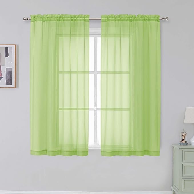 Simplebrand Lime Sheer Curtains 84 Inches Long, Light Filtering Rod Pocket Solid Color Window Sheer Curtain Panels, Elegant Curtains & Drapes for Living Room, Bedroom 2 Panels (Lime, 42" W x 84" L)