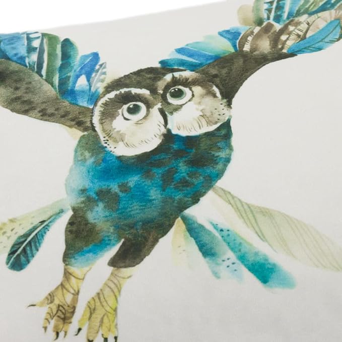 JWH Owl Velvet Throw Pillow Cover Decorative Animal Print Beige Accent Pillow Case Lumbar Cushion Soft Pillowcase for Couch Bed Bedroom Car Chair 14x20 Inch Blue Green