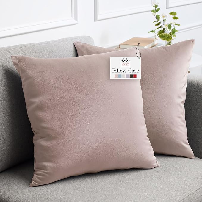 lalaLOOM Velvet Throw Pillow Covers, Set of 2, 24x24 Petal Pink