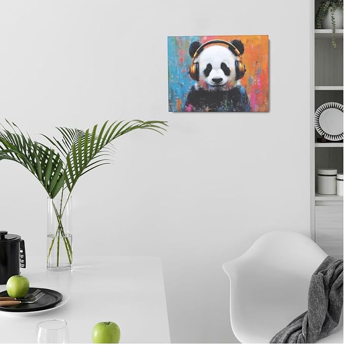 Crekviy Banksy Panda Wall Art Street Graffti Panda Wall Decor Funny Animal Canvas Prints Painting Artwork Decorations for Bathroom Bedroom Living Room Framed Gifts 12"x16"