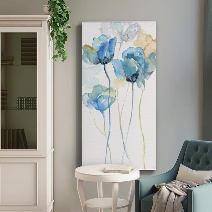 Renditions Gallery Canvas Floral Wall Art Home Paintings & Prints Colorful Stem Wildflowers Modern Glam Botanical Romantic Canvas Decorations for Bedroom Office Kitchen - 12"x24" LT43