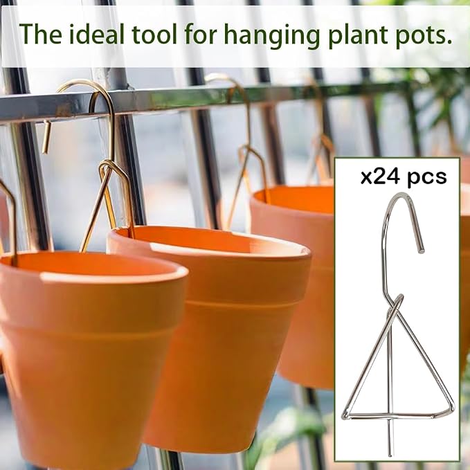 24 Pack Flower Pot Holder, Terracotta Pot Clips for Clay Pot, Plant Hanger Hook, Stainless Steel Pot Hangers, Wall Mounted Plant Holder for Indoor and Outdoor Plants(Back Hook)