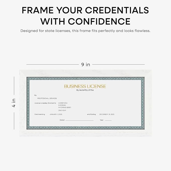 Homeforia 4x9 Black Oak Business License Frame, High-End Wood, Glass