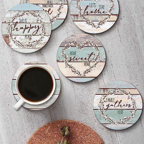 Coasters for Drinks, Set of 6, Ceramic Stone Vintage Blessed Love
