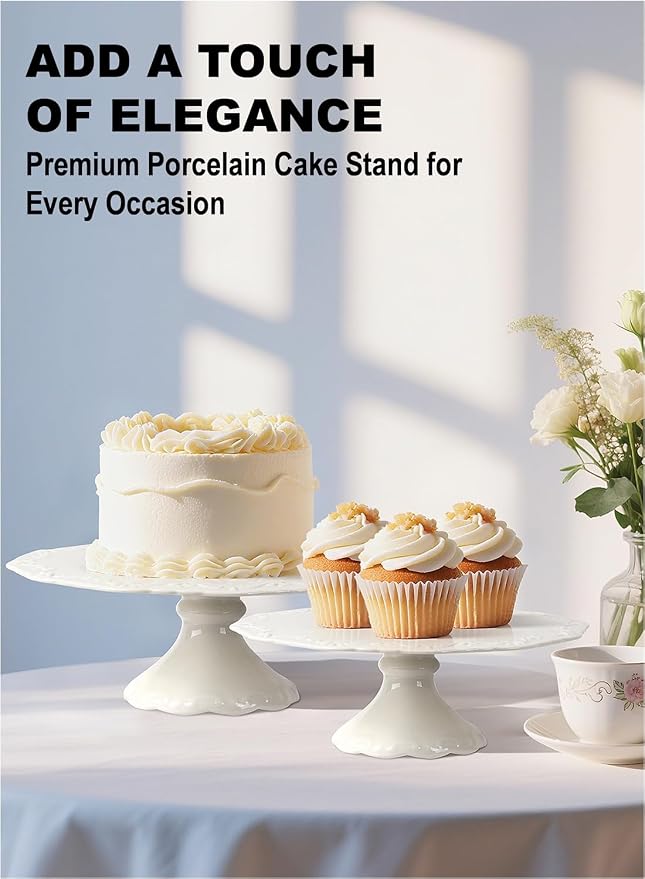 10" White Cake Stand for 8" Cake, Porcelain Cake Plate, Cake Pedestal Stand, Round Dessert Stand, Wedding Cake Stand for Party, Birthday, Baby Shower, Christmas, Mother's Day, Home Decorating Cake Display Stand
