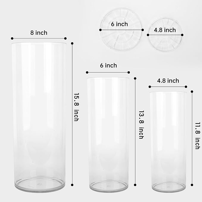Clear Acrylic Cylinder Flower Vase Large Plastic Centerpieces Vase | Tall Shatterproof Unbreakable Transparency Vase Lightweight Easy Clean Home Decor Floral Arrangement, Hydroponics