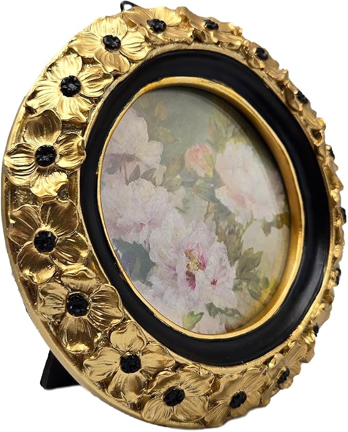 3x3 Vintage Round Picture Frame, Small Antique Gold Frames