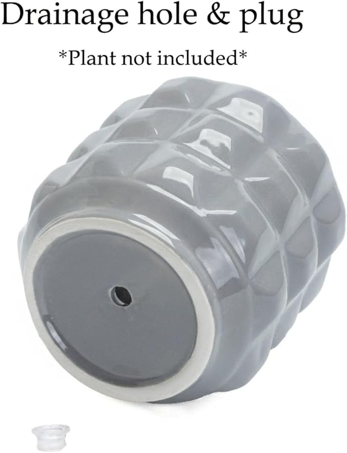 Ceramic Planter Pot with Drainage Hole, 4.5 Inch Dia, Indoor and Outdoor, Home Patio Garden, Plants Flower Succulent, 3D Patterned Round (Gray)