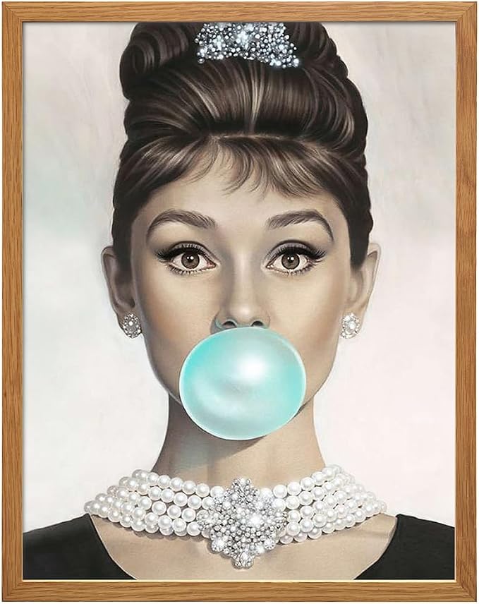 Vintage Pop art Wall Decor 11x14 FRAMED - Audrey Hepburn Art for Women - Wall Art Gifts for Women - Pop art Poster - Woman Wall Decor - Retro Decor- Chic Home Decor - Retro style - LARGE Print