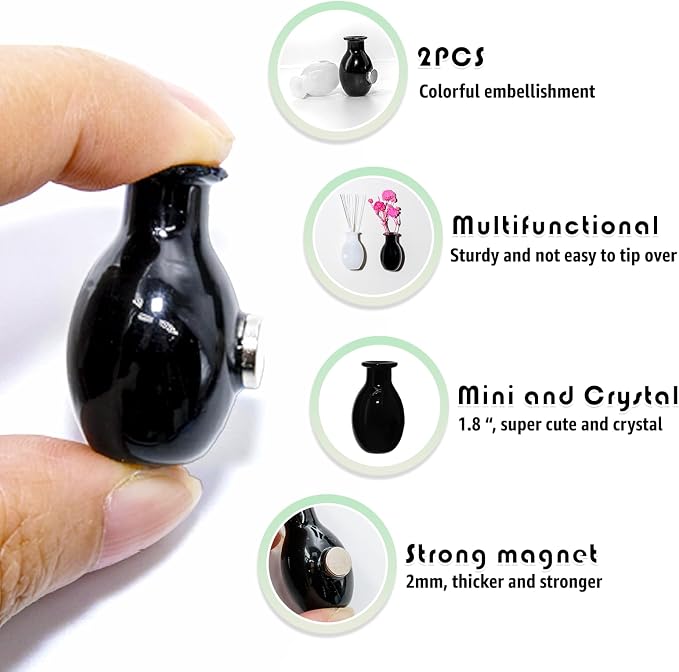 Nuvretk 2PCS Mini Vase Magnets, Cat Whisker Holder Glass Fridge Vase | Mini Glass Vase Magnet; Cat Whisker Keepsake Holder; Tiny Flower Display for Fridge Décor; Secure Magnetic Back