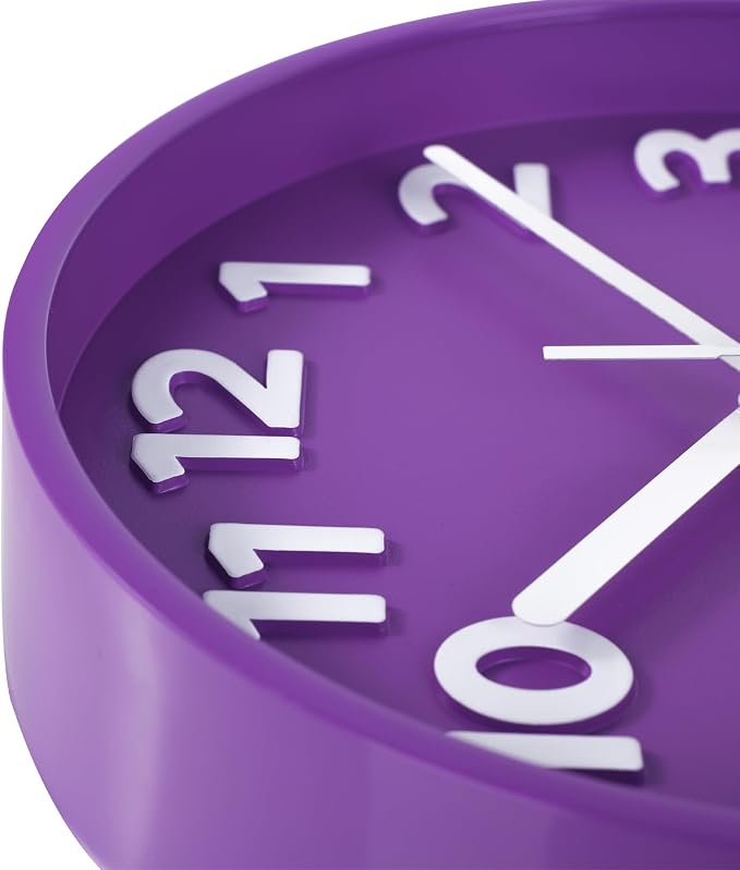 JENLYSTIME 8 Inch Vibrant Purple Modern Wall Clock – Silent Non-Ticking, Bold 3D Numbers, Precise Quartz Movement | Decorative Desk & Wall Clock with Stand for Home, Kitchen, Bedroom, or Office