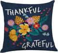 Littlefa Thankful Grateful Flower Throw Pillow Cover Navy Blue | Navy Blue Decorative Pillow Case for Couch Sofa Bedroom, Inspiring Gifts for Friends Women
