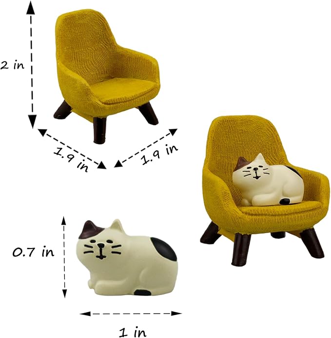 Refintural Miniature Cat Figurines with Small Sofa - Resin Mini Cat Figures, Kitten Miniature Desk Accessories - Perfect Cute Cat Gift for Cat Lovers(Yellow Sofa)
