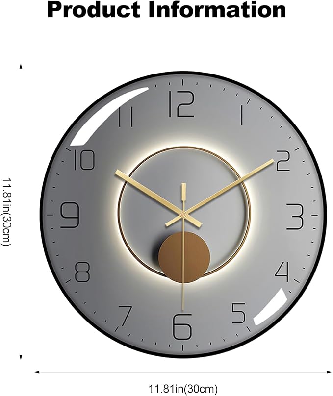 Ergocar Art Deco Silent Wall Clock - Non-Ticking Modern Metal Clock for Living Room, Bedroom, Office & Study Room