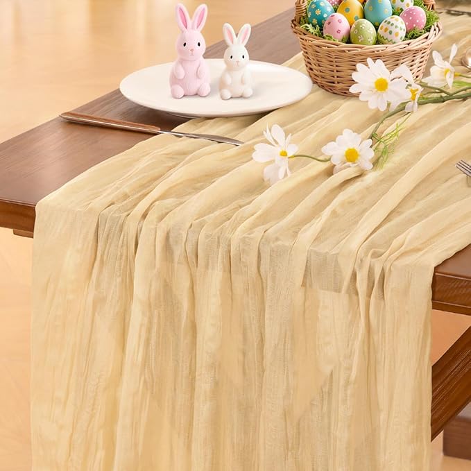 Cheesecloth Table Runner Fall Boho Wedding Birthday Party Home Decor | Sand Champagne Rustic Gauze 10FT 120in Cheese Cloth Sheer Farmhouse Runner for Baby Shower Bridal Holiday Decorations