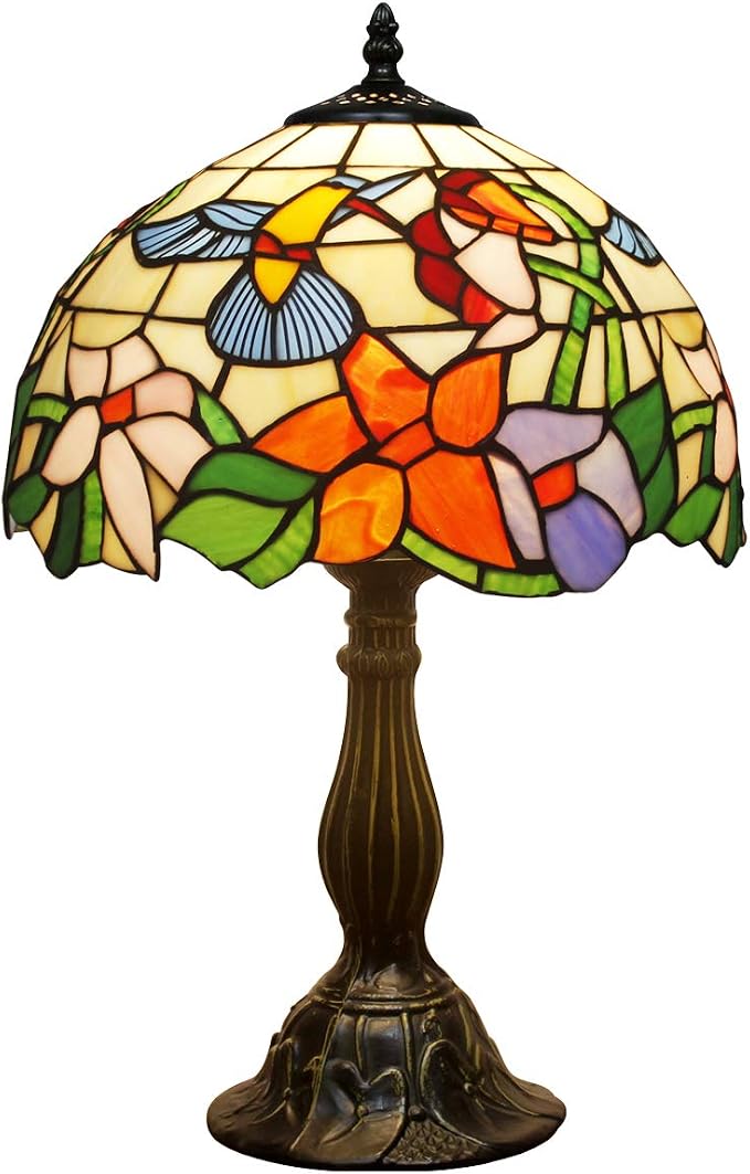 WERFACTORY Tiffany Lamp Stained Glass Lamp Hummingbird Bedside Table Lamp