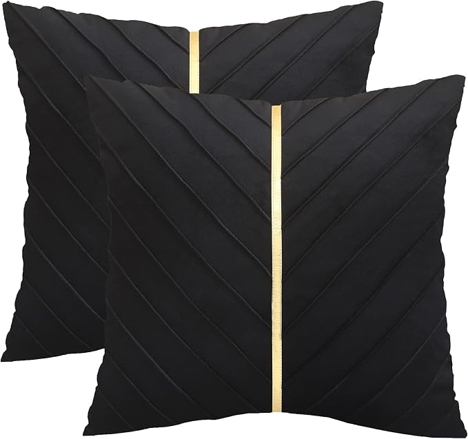 Velvet Throw Pillow Covers 18x18 inch Pack of 2 Gold Decor Black