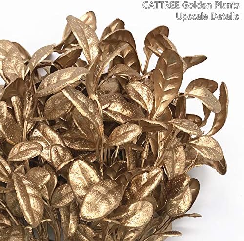 CATTREE Artificial Gold Plants Flower Fake Golden Leaves Home Decor 4 Pack