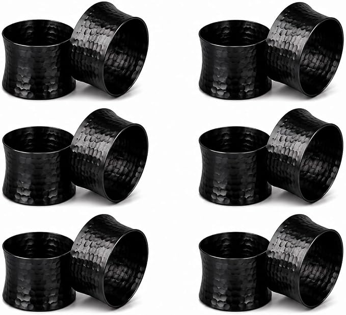 ITOS365 Black Napkin Rings Set of 12, Handmade Hammered Metal Napkin Ring Holders for Dining Table, Wedding, Parties & Everyday Table Decor
