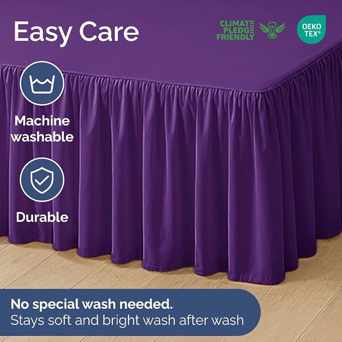 Bedskirt Full Size Ruffle - Ruffled Bed Skirt - 12 Inch Drop - Purple | Bedskirt with Platform, Ultra-Soft Premium Hotel Quality, Wrinkle Free, Fade & Shrink Resistant, for Women, Men, Kids & Teens