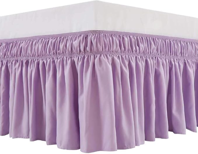 MEILA Wrap Around Bed Skirt for Queen & King Beds, 24" Drop,Light Purple | Three-Side Adjustable Elastic Dust Ruffle, Ruffled Polyester Fabric, Easy to Install, Fade Resistant & Machine Washable