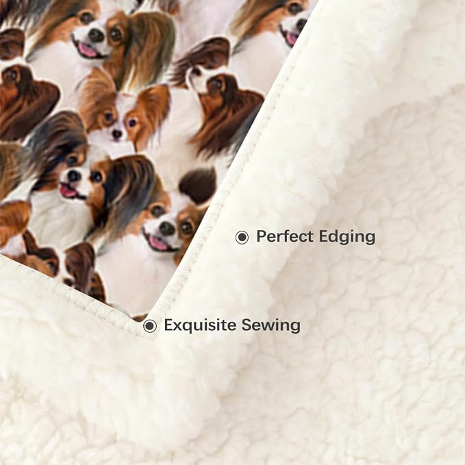 BlessLiving Throw Blanket, Dog Animal, Twin | sherpa fleece fabric, Papillon Shepherd Plush Lover Gifts print, for couch or sofa, pet lovers, easy machine care