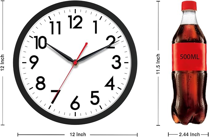AKCISOT 12 Inch Wall Clock, Silent Battery Operated Analog Clock, Black | Office | Kitchen | Living Room | Classroom | Easy-to-read Numbers