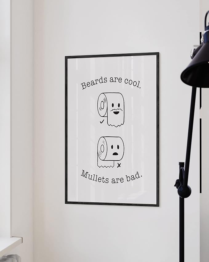 HAUS AND HUES Funny Bathroom Decor & Bathroom Prints, Restroom Humor Wall Decor Funny Beard/Mullet Signs (Unframed 24x36)
