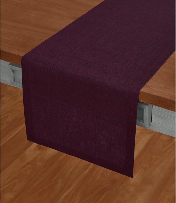 Solino Home 100% Pure Linen Table Runner Burgundy Long, Athena 14 x 156 in | styles dining tables for meals and celebrations, European flax fibres, easy to care for, machine washable, OEKO-TEX Certified