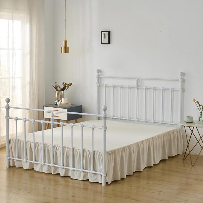 Bed Skirt Full Size Ruffled Bed Skirts with Split Corners | 14 Inch Drop Dust Ruffle Bed Skirt with Platform, Cream, 14" Full