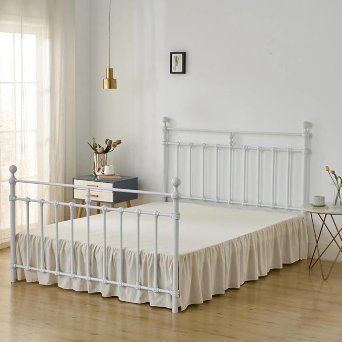 Bed Skirt Twin Size Ruffled Bed Skirts with Split Corners | 18 Inch Drop Dust Ruffle Bed Skirt with Platform, Cream, 18" Twin