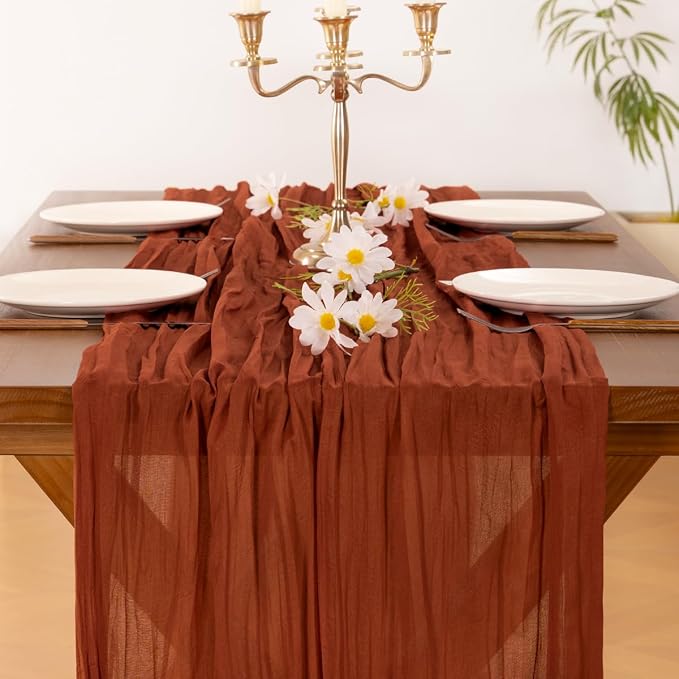 Cheesecloth Table Runner Fall Boho Wedding Birthday Party Home Decor | Thanksgiving Friendsgiving 3pcs Rustic Gauze 10FT Cheese Cloth Sheer Farmhouse Dining Runner for Holiday Decorations