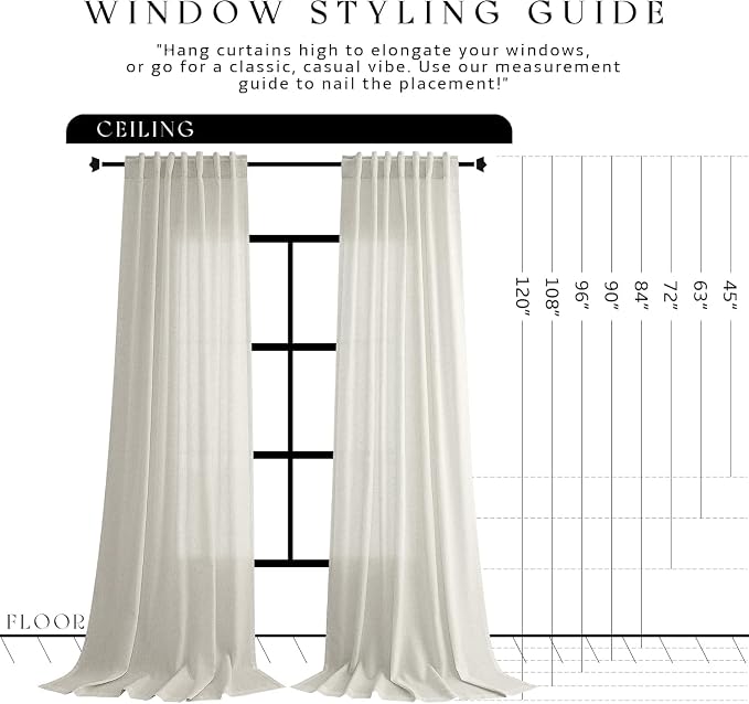Jowels Warm Beige Linen Curtains 96 Inch Long 2 Panels for Living Room | Light Filtering Semi Sheer Curtain, Back Tab Pocket Pleated Look, Boho Farmhouse Textured Privacy Drapes for Bedroom Window