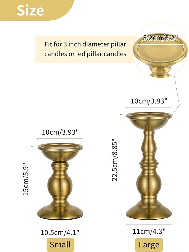 NUPTIO Pillar Candle Holder Brass: Gold Tall Candles Stand for 3" Pillars