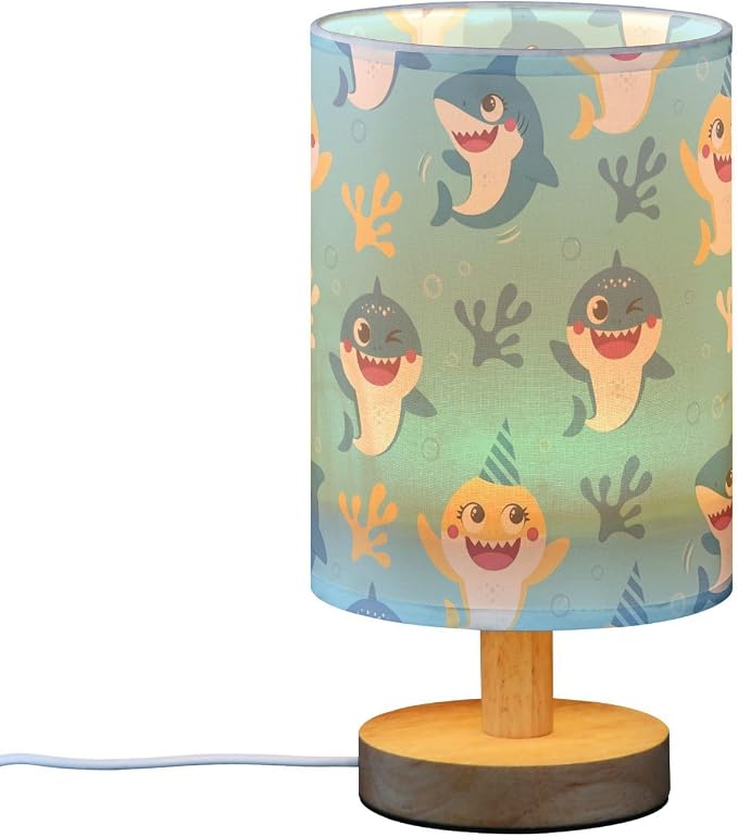 Bedside Lamp Cute Shark Table Lamp for Bedroom LED Nightstand Lamp Shade USB Ports Wood Base for Living Room Dorm Office