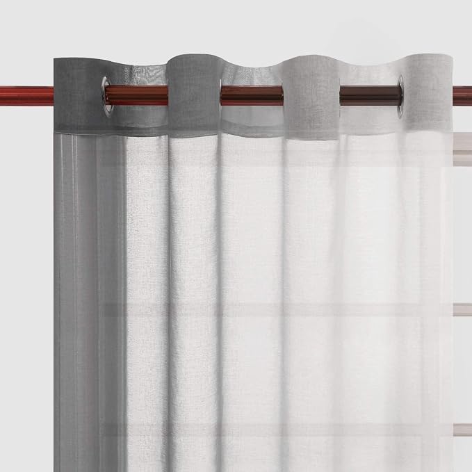 DWCN Grey Faux Linen Ombre Sheer Curtains - Semi Voile Gradient Grommet Top Curtains for Bedroom and Living Room, Set of 2 Window Curtain Panels, 52 x 84 Inches Long