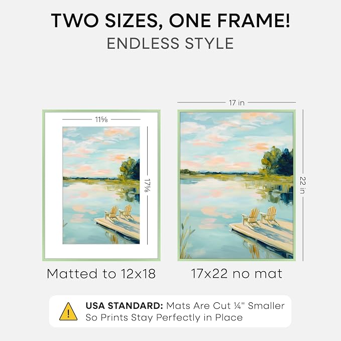 Homeforia 17x22 Green Picture Frame, High-End Metal, 12x18 Mat, Glass
