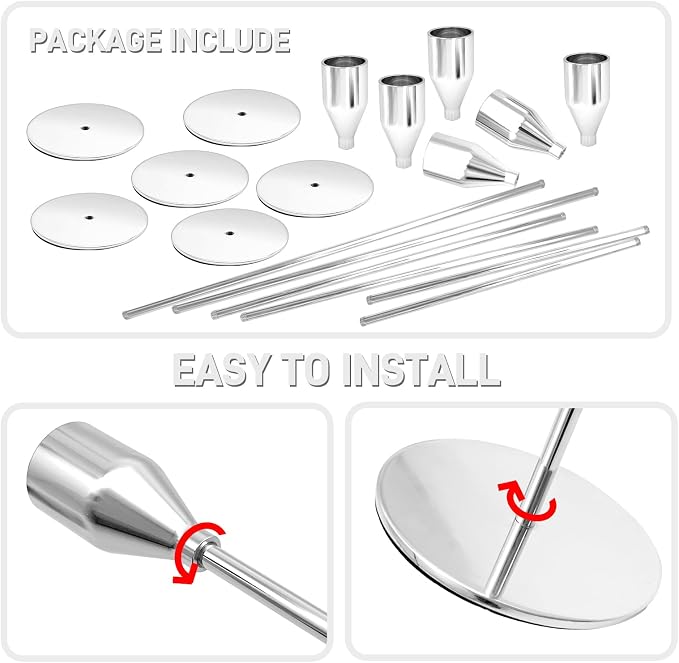 Candlestick Holders, Set of 6 Taper Silver Candle Holder Decor for Date, Festival, Wedding, Party, Dinning or Anniversary, Fit 3/4" Thick Pillar Candles & Led Candles