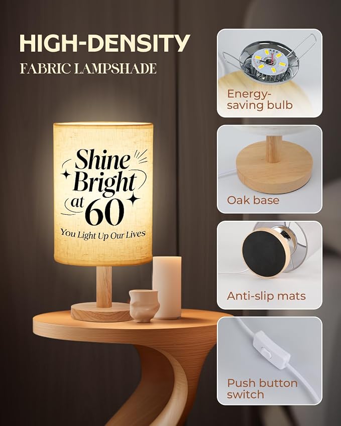 60th Birthday Gifts for Women Fabric Lamp, 60th Birthday Gifts for Hers, 60 Year Old Gifts for Women Table Lamp, Happy 60th Birthday Gifts