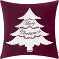 BRAWARM Christmas Pillow Cover 20 X 20 Inches, Burgundy Christmas Tree Embroidered Pillow Cover, Soft Velvet Decorative Throw Pillow for Couch Bed Sofa Living Room Home