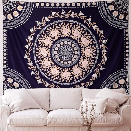 FLY SPRAY Mandala Tapestry Aesthetic,Boho Tapestries Wall Hanging,Dark Rose Floral Medallion Tapestrys,Bohemian Wall Art Hippie Decor for Bedroom Living Room Ceiling