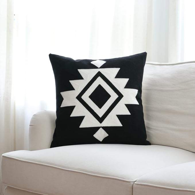 IKATYARN Black White Aztec Southwestern Throw Pillow Cover, Boho Tribal Geometric Pillowcase, Modern Farmhouse Cushion Case for Couch Sofa Bed, 20"x20"