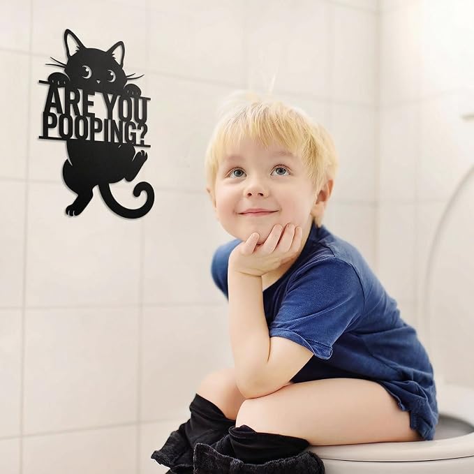 Black Cat “Are You Pooping” Bathroom Signs Wall Art,15x11 Inch Funny Metal Cat Restroom Sign Animal Bathroom Wall Art for Toilet, Cat Lover Gifts for Women Home Decor