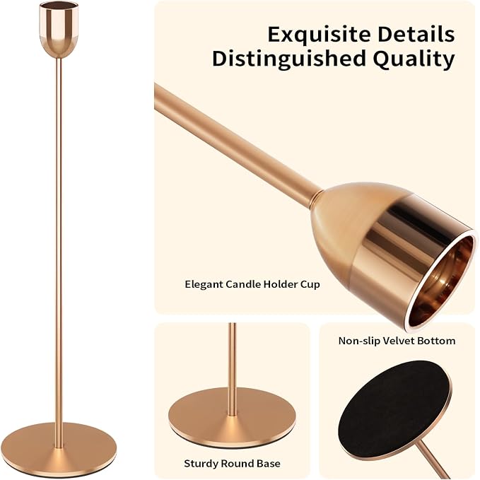 3PCS Gold Tall Taper & Pillar Candle Candlestick Holder | Vintage Decor for Table, Wedding & Mantle, Fits Taper, Pillar & LED Candles, Ideal Centerpiece & Housewarming Gift