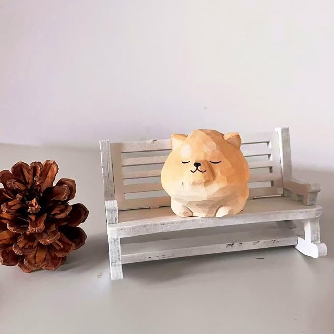 Hand Carved Red Shiba Inu Figurine with Round Wood Base – Cute Chubby Shiba Wooden Dog Statue, Handmade Desk Decor, Adorable Collectible Sculpture, Unique Gift for Dog Lovers & Pet Owners
