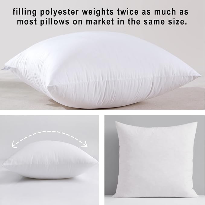 HITO 24x24 Pillow Inserts (Set of 2)- 100% Cotton Covering Down Alternative Throw Pillows White for Couch Bed Sofa